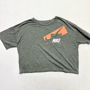 Nike Gray Pocket Cropped Tee with Orange Accent